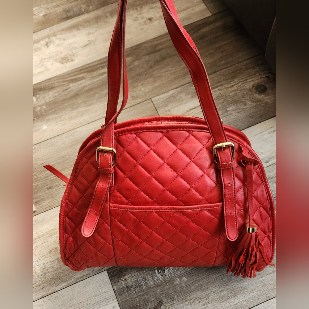 genuine leather isaac mizrahi purse red zulily quilted tote - Picture 4 of 9